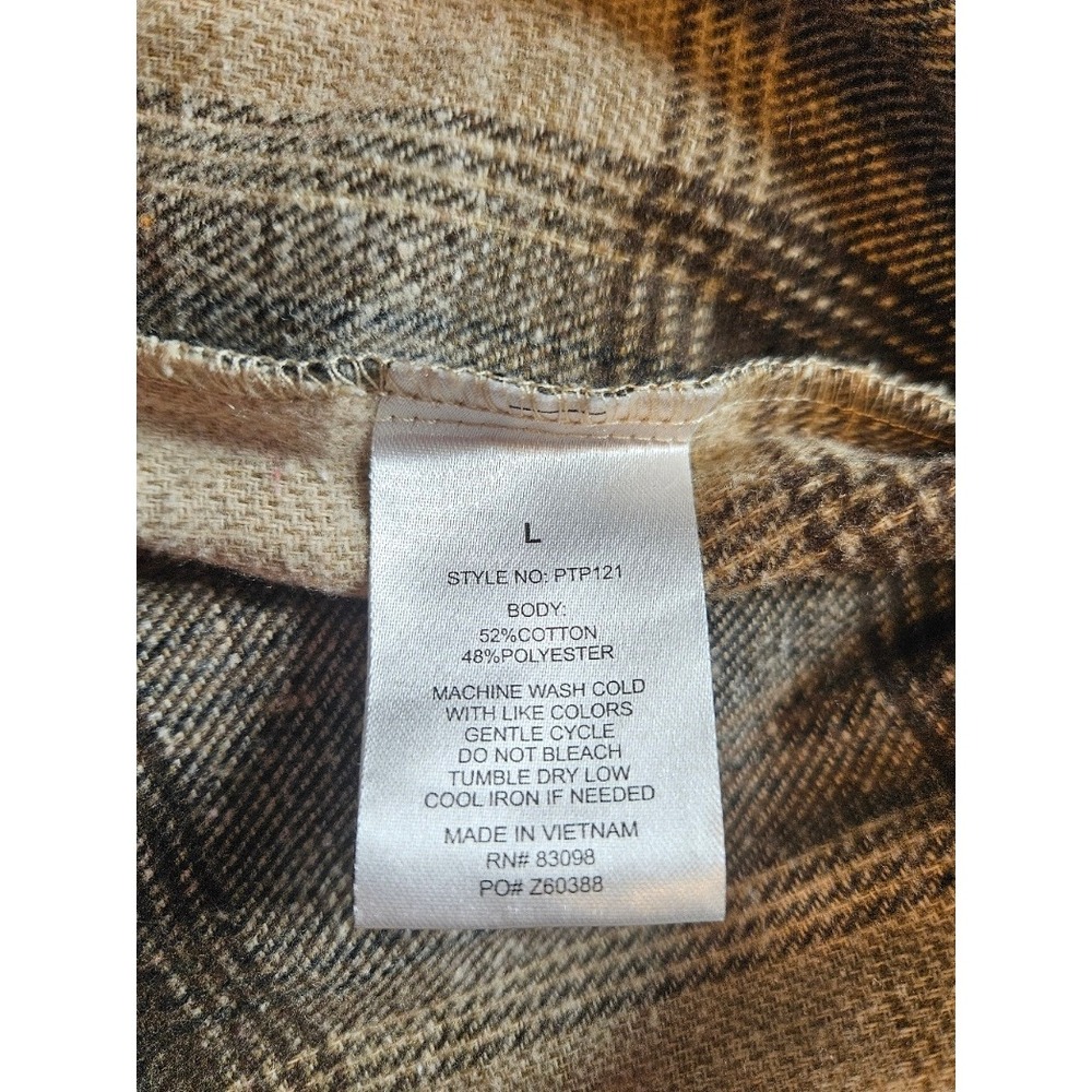 Ci Sono‎ Plaid Collection Flannel Shirt Tan Brown Black Button Down Large PTP121 - Picture 3 of 4